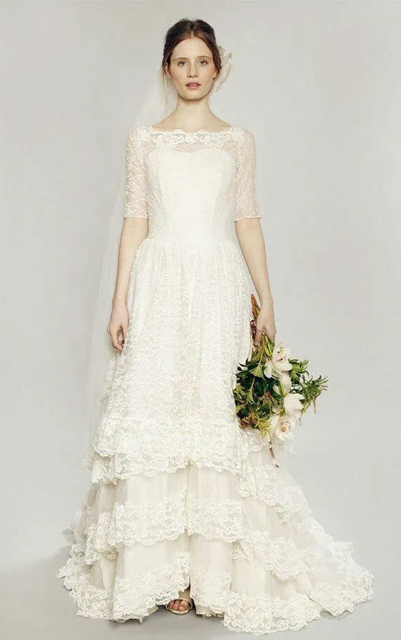 Vintage Rustic Short Sleeves Boho Wedding Dress Elegant Casual Chic A-Line Jewel Neck Bridal Gown