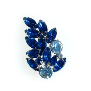 Vintage Sapphire Blue Rhinestone Brooch, Light Blue and Blue Rhinestones, Silver Tone Setting, Brooches and Pins