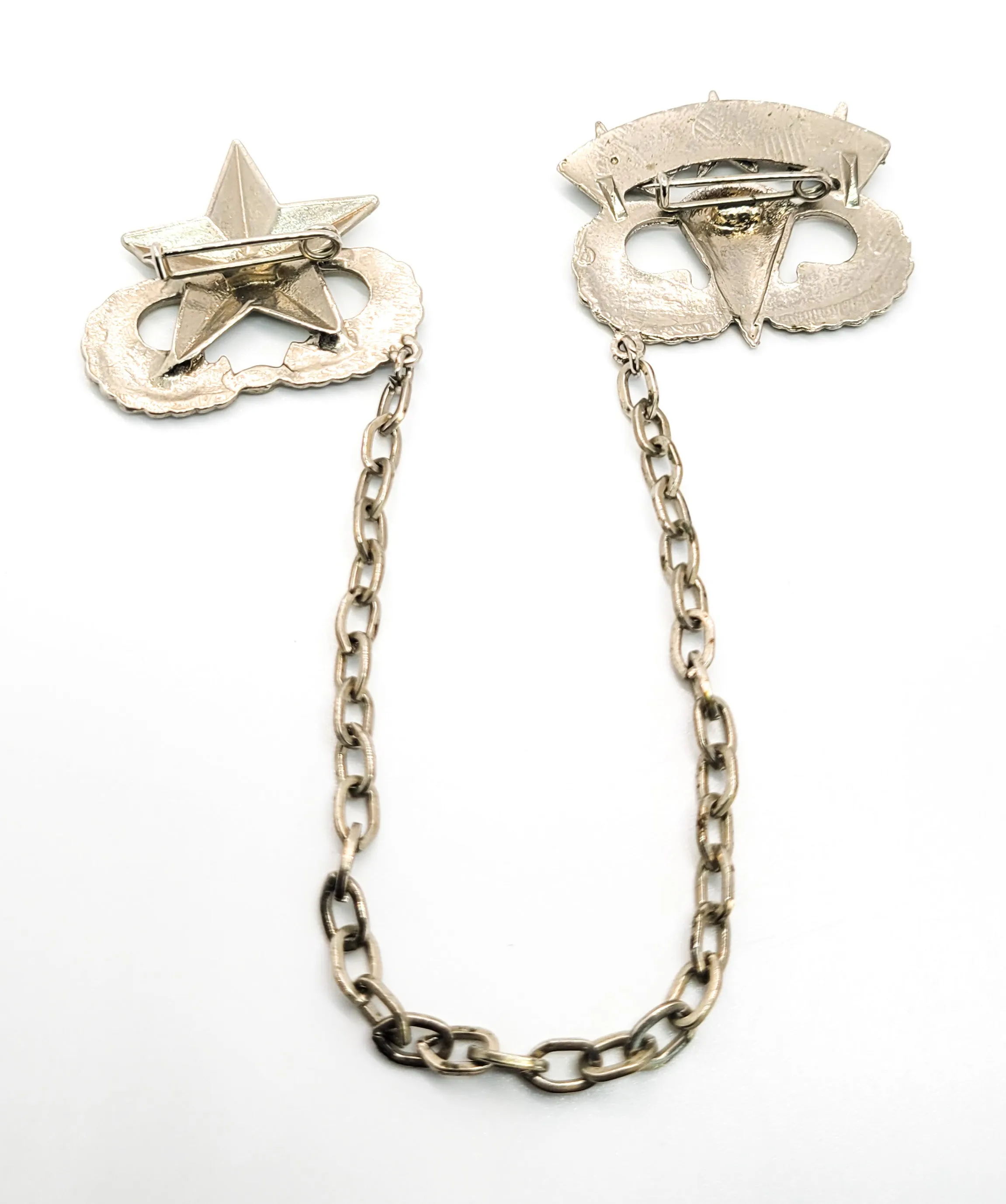 Vintage senior Airborne Parachutist chained collar brooch pin set Military Paratrooper