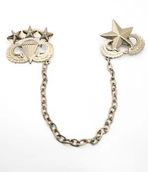 Vintage senior Airborne Parachutist chained collar brooch pin set Military Paratrooper