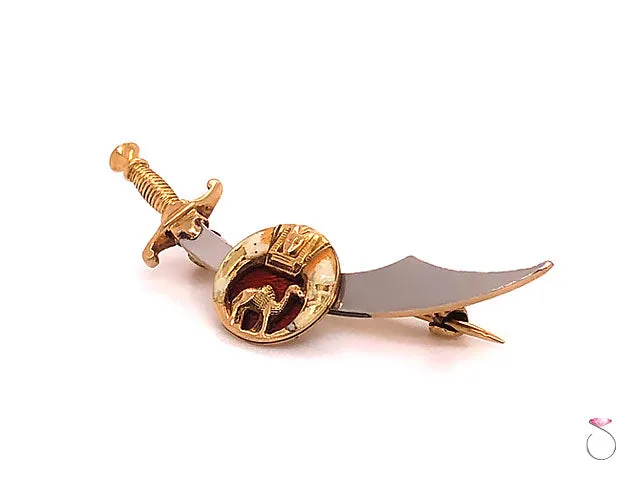 Vintage Shriners Masonic Enamel Sword Brooch in 14K Yellow Gold