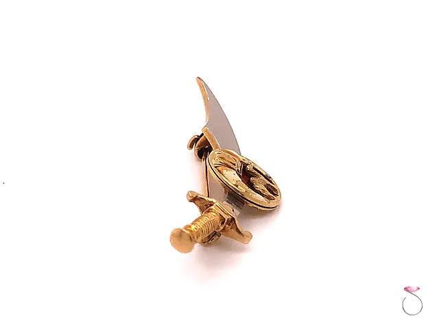 Vintage Shriners Masonic Enamel Sword Brooch in 14K Yellow Gold