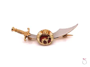 Vintage Shriners Masonic Enamel Sword Brooch in 14K Yellow Gold