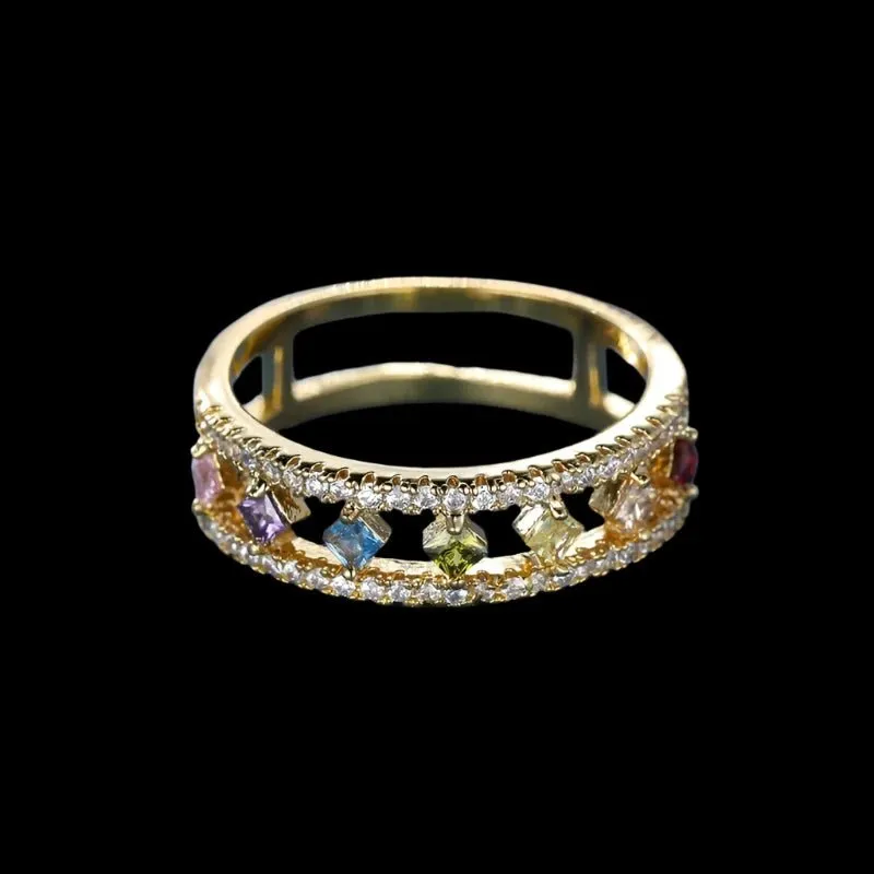 Vintage Square Rainbow Zircon Engagement Ring Wedding Women