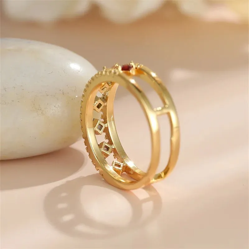 Vintage Square Rainbow Zircon Engagement Ring Wedding Women
