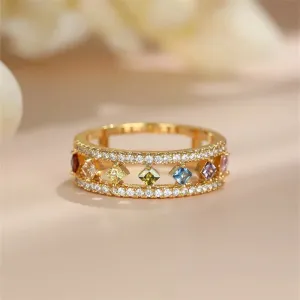 Vintage Square Rainbow Zircon Engagement Ring Wedding Women