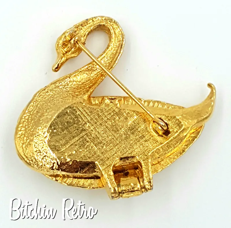 Vintage Swan Perfume Compact or Secret Compartment Brooch