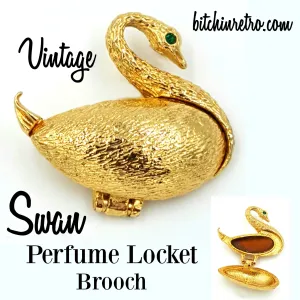 Vintage Swan Perfume Compact or Secret Compartment Brooch