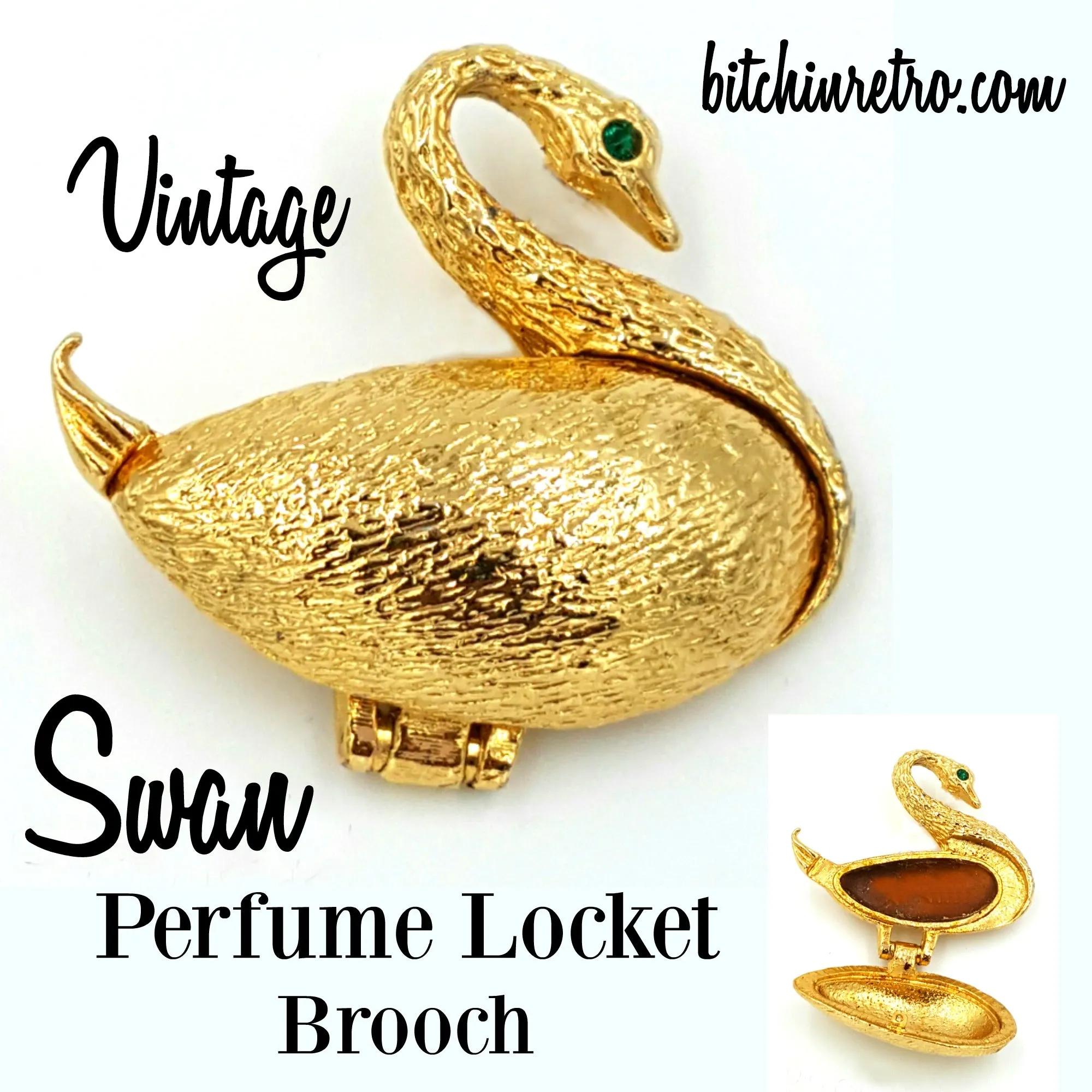 Vintage Swan Perfume Compact or Secret Compartment Brooch