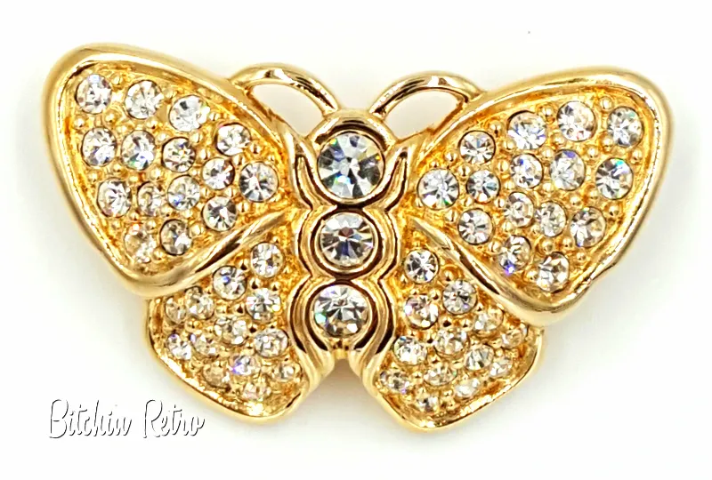 Vintage Swarovski Crystal Butterfly Brooch With Original Tag