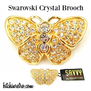 Vintage Swarovski Crystal Butterfly Brooch With Original Tag