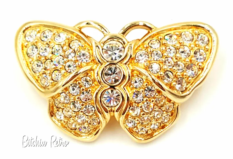 Vintage Swarovski Crystal Butterfly Brooch With Original Tag
