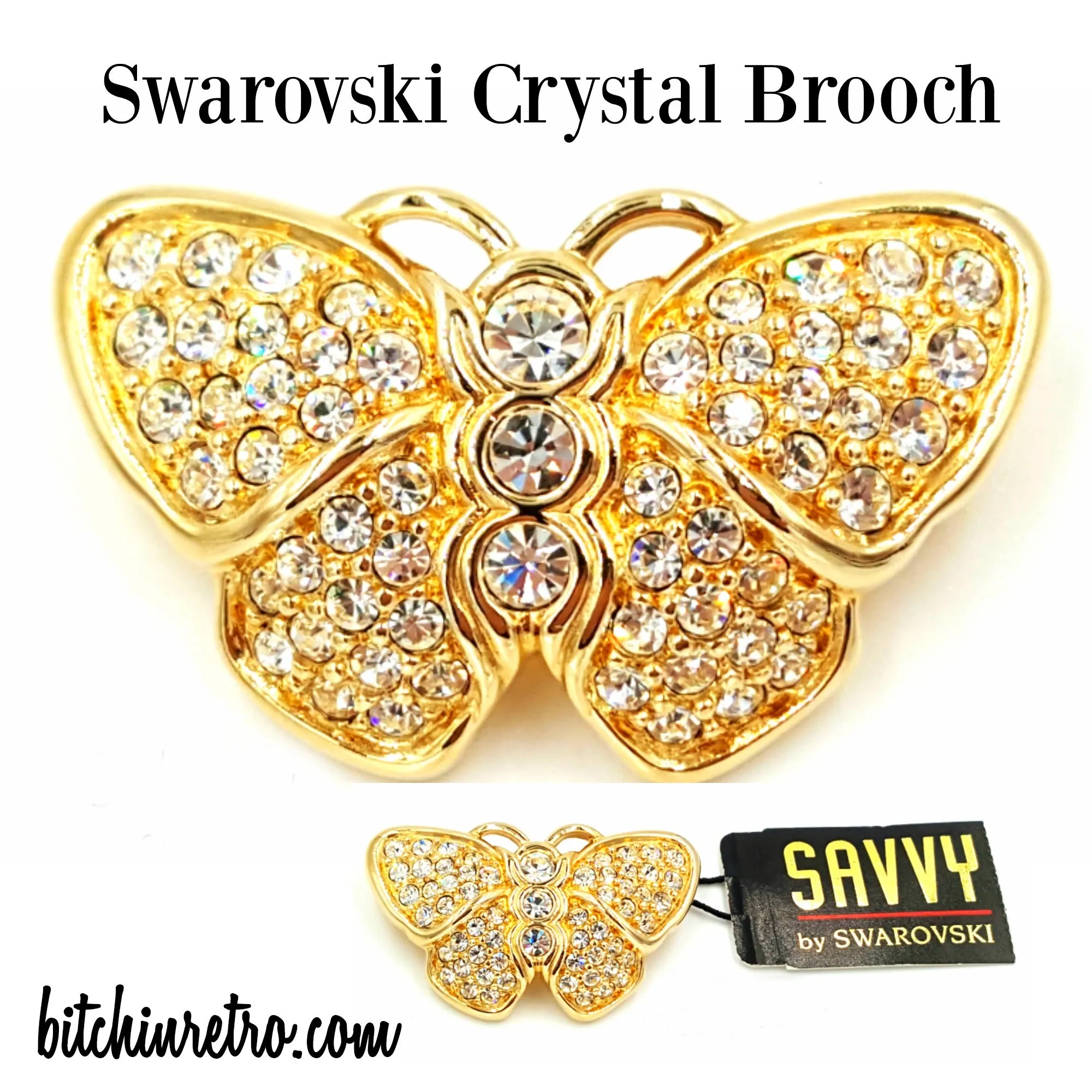 Vintage Swarovski Crystal Butterfly Brooch With Original Tag