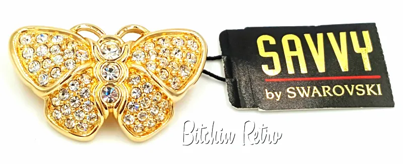 Vintage Swarovski Crystal Butterfly Brooch With Original Tag