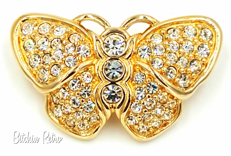 Vintage Swarovski Crystal Butterfly Brooch With Original Tag