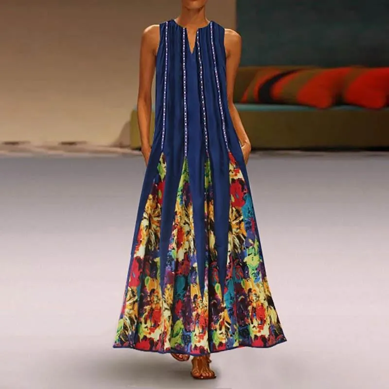 Vintage V Neck Sleeveless Pocket Dresses