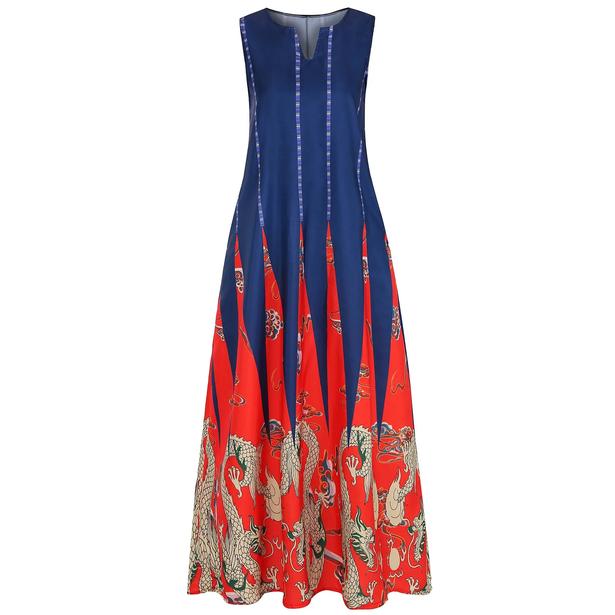 Vintage V Neck Sleeveless Pocket Dresses