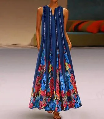 Vintage V Neck Sleeveless Pocket Dresses