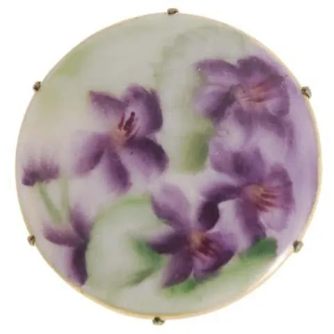 Vintage Victorian Pin Brooch Transfer Ware Violet Round