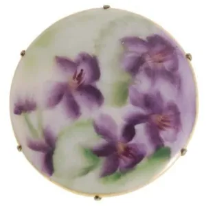 Vintage Victorian Pin Brooch Transfer Ware Violet Round