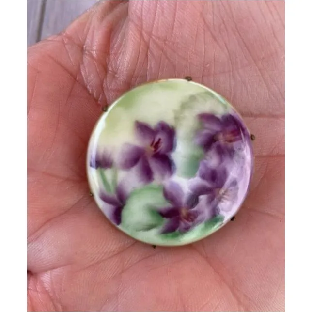 Vintage Victorian Pin Brooch Transfer Ware Violet Round