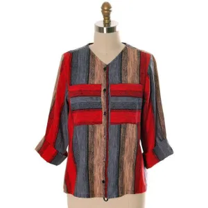 Vintage Womens Color Block Flannel Shirt 1950s Lady Holiday 36" Bust