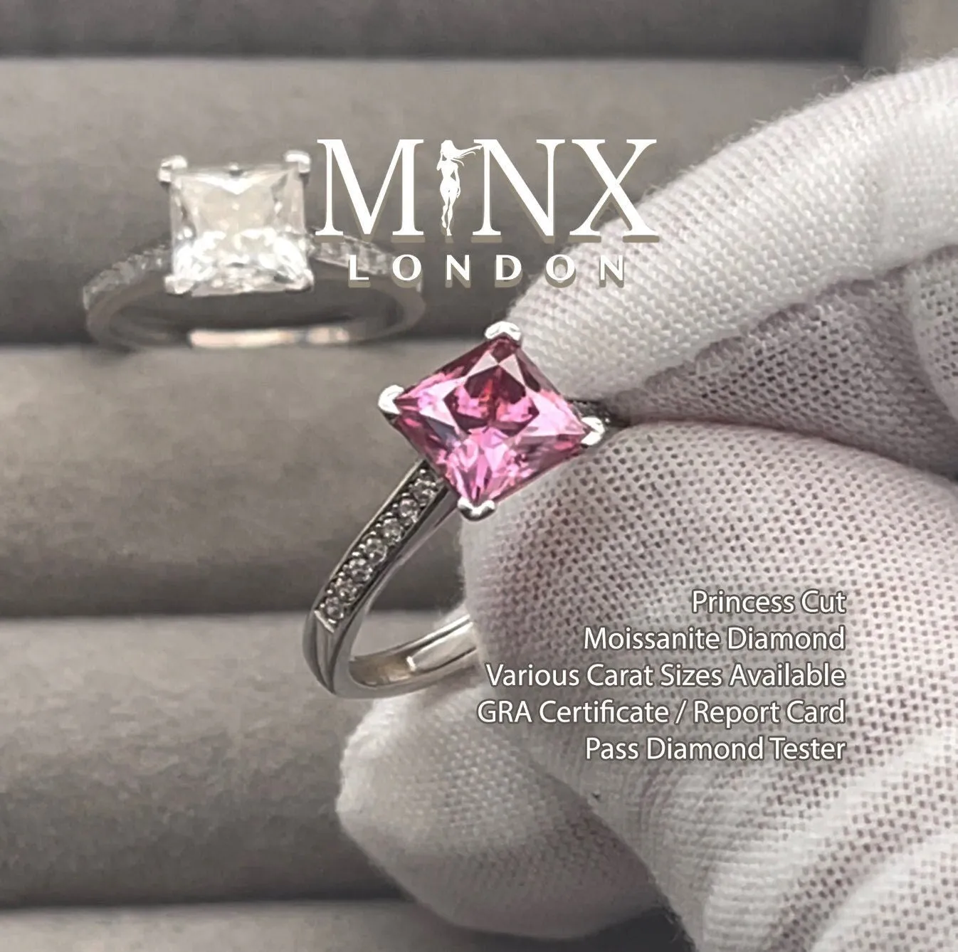 VVS1 2.0 CARAT Moissanite Engagement Ring | Princess Cut Engagement Ring | Pink Diamond Ring | Moissanite Ring |  Womens Pink Diamond Ring