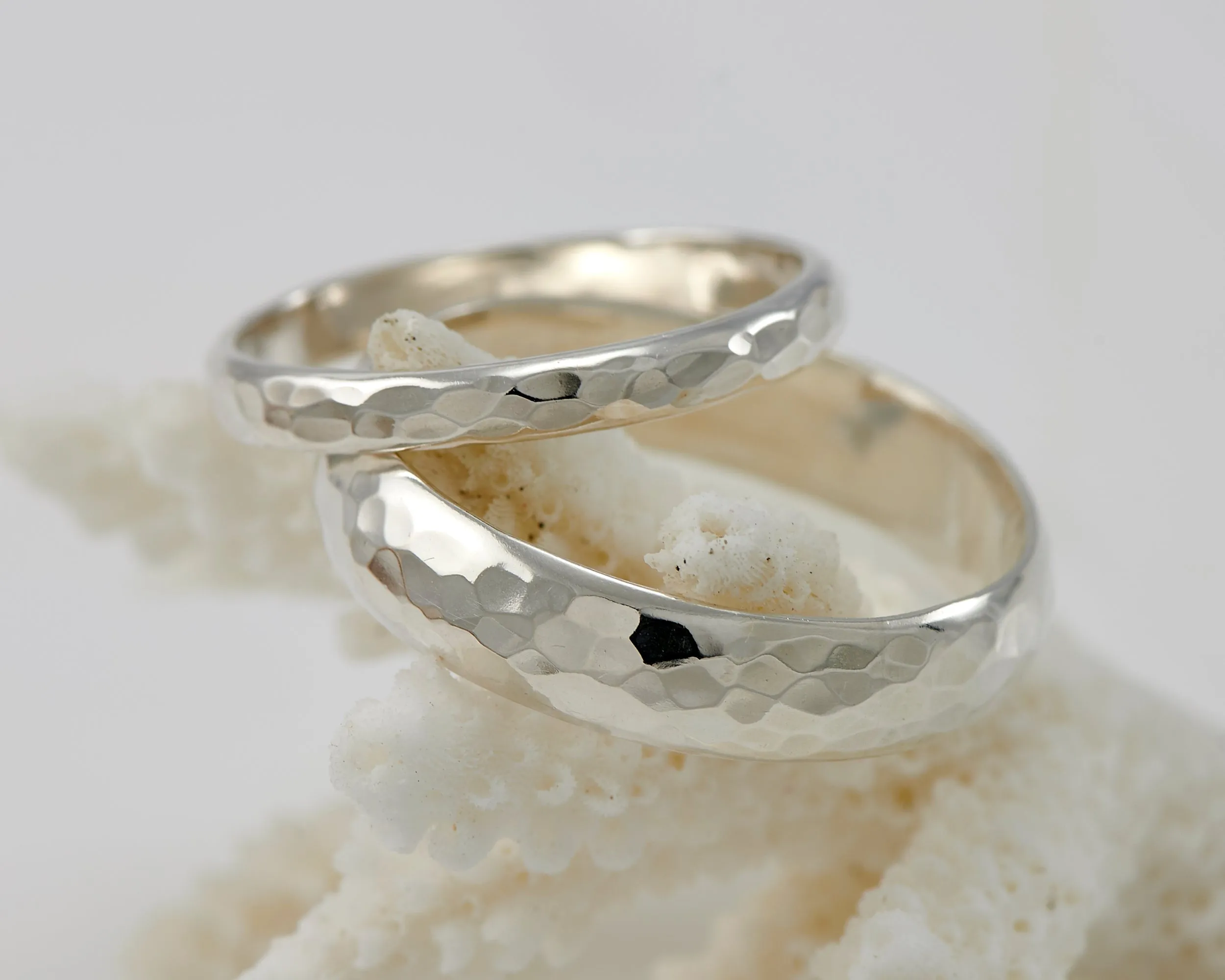 Wedding Band Set Hammered