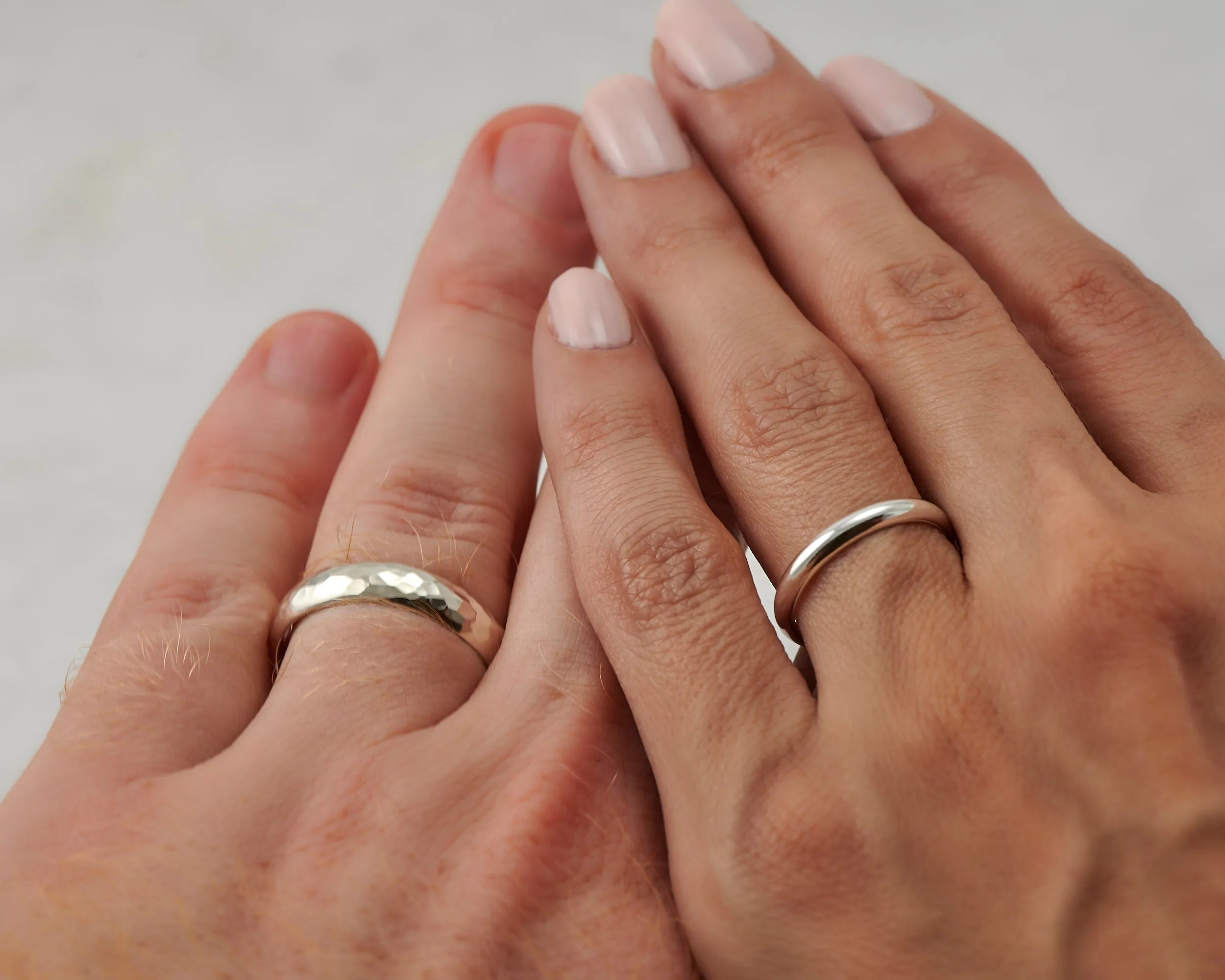 Wedding Band Set Hammered