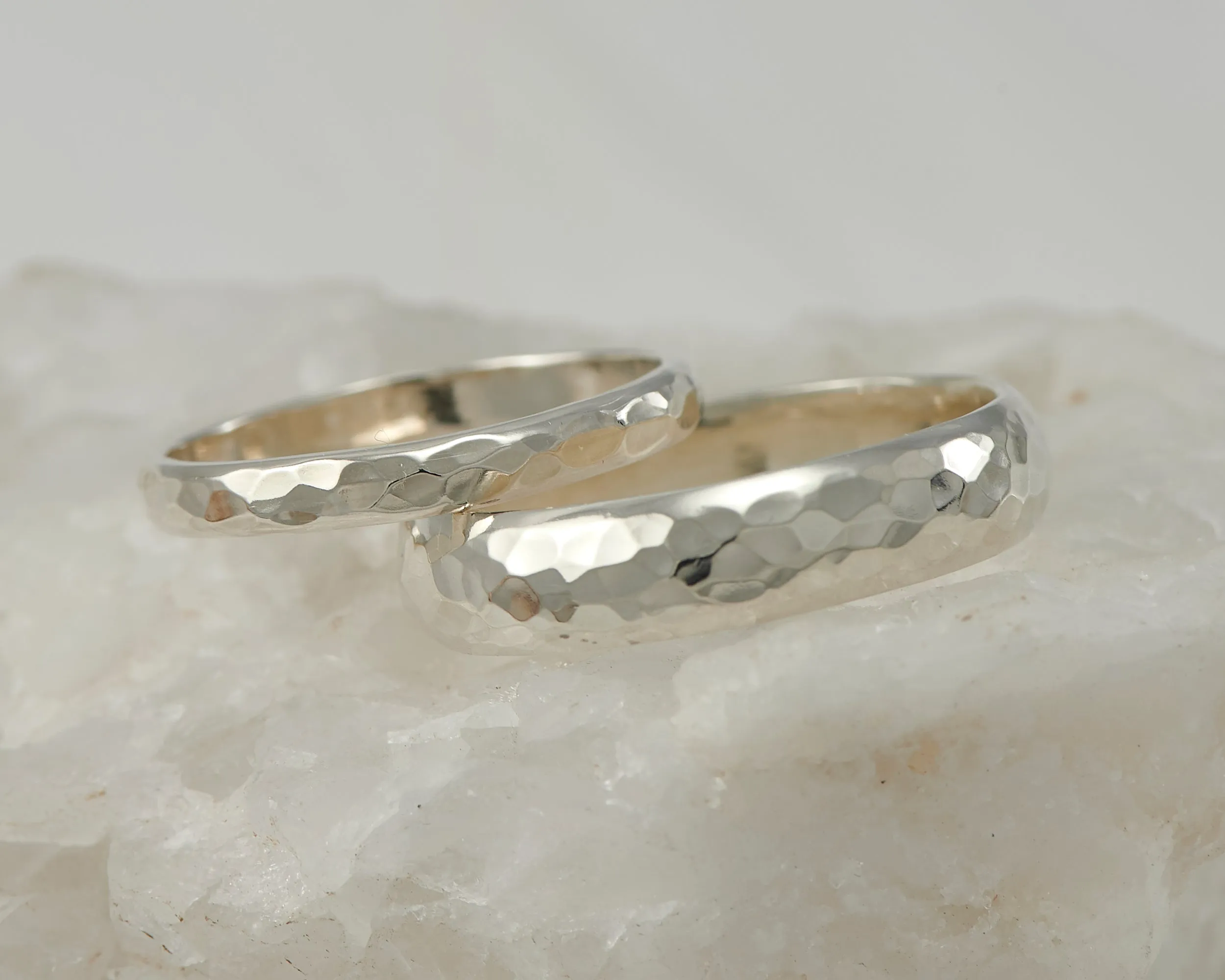 Wedding Band Set Hammered