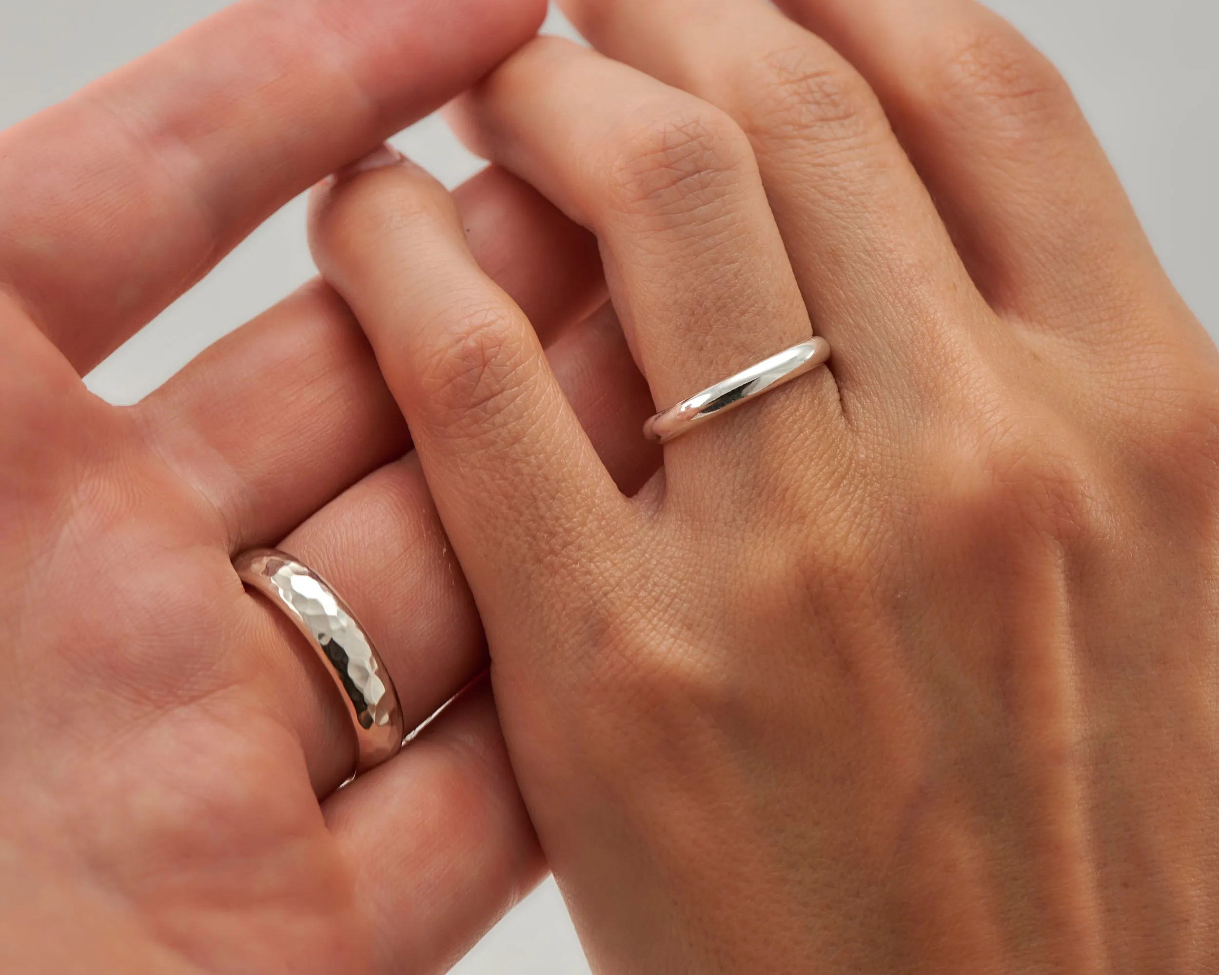 Wedding Band Set Hammered
