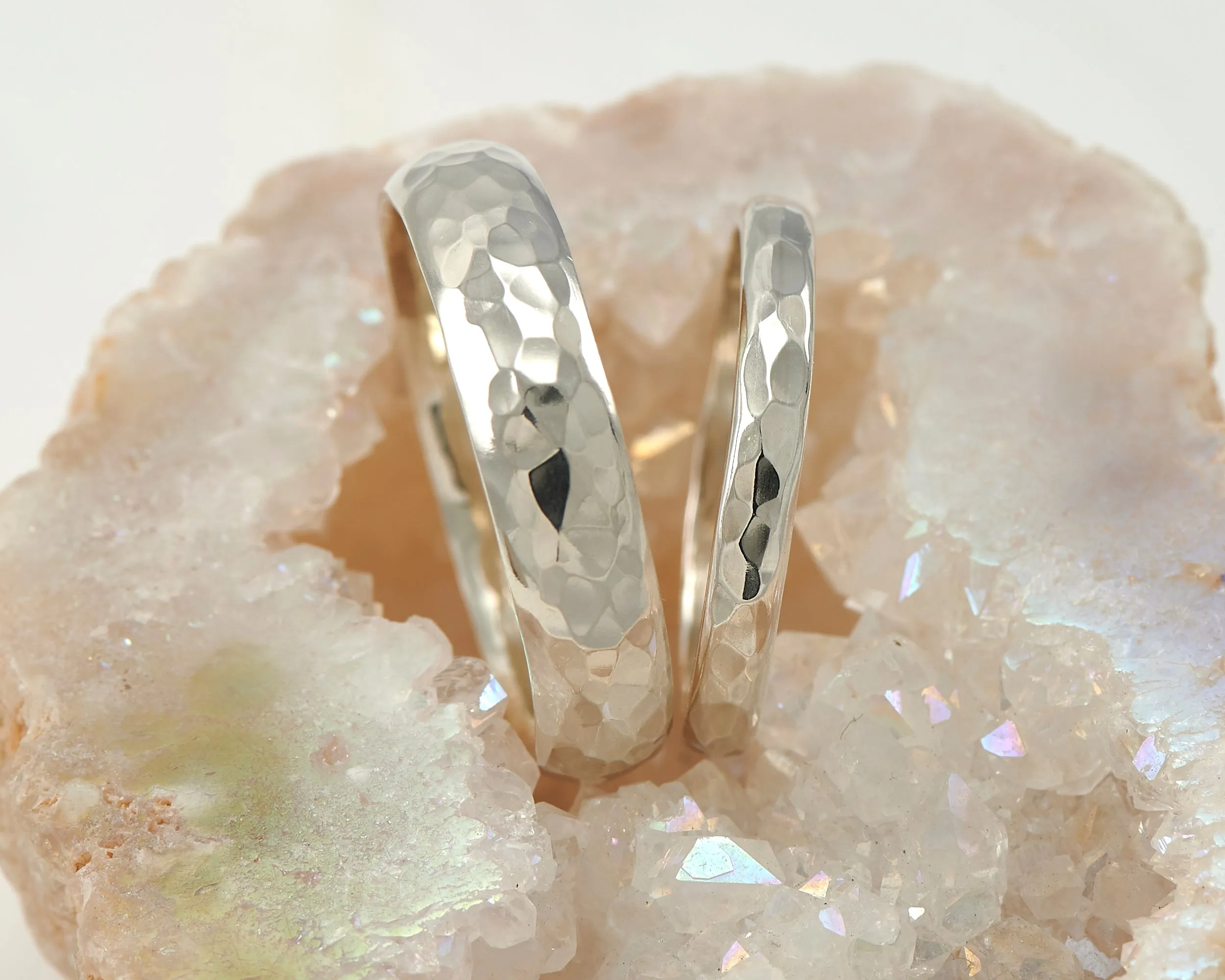 Wedding Band Set Hammered