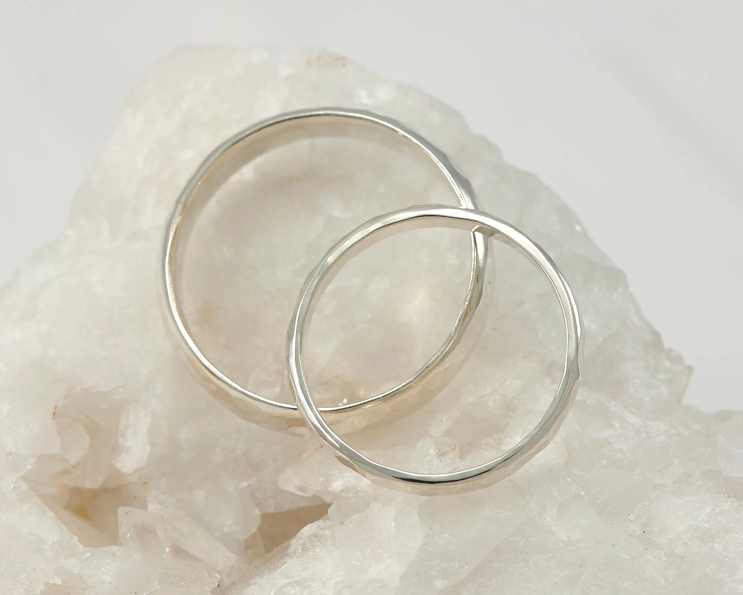 Wedding Band Set Hammered