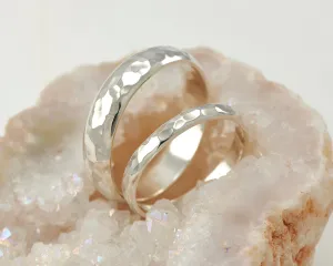 Wedding Band Set Hammered