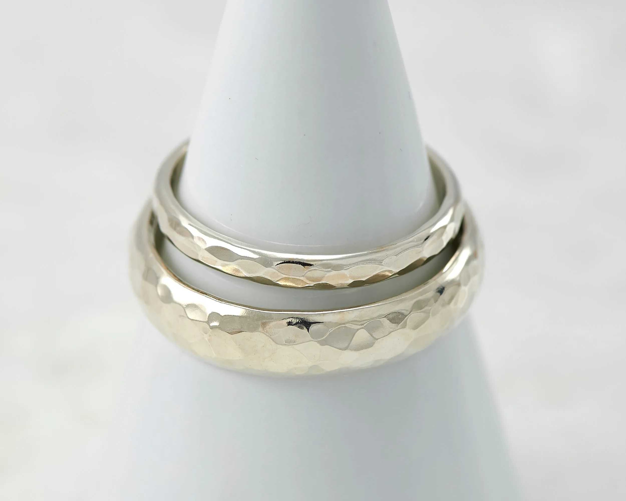 Wedding Band Set Hammered