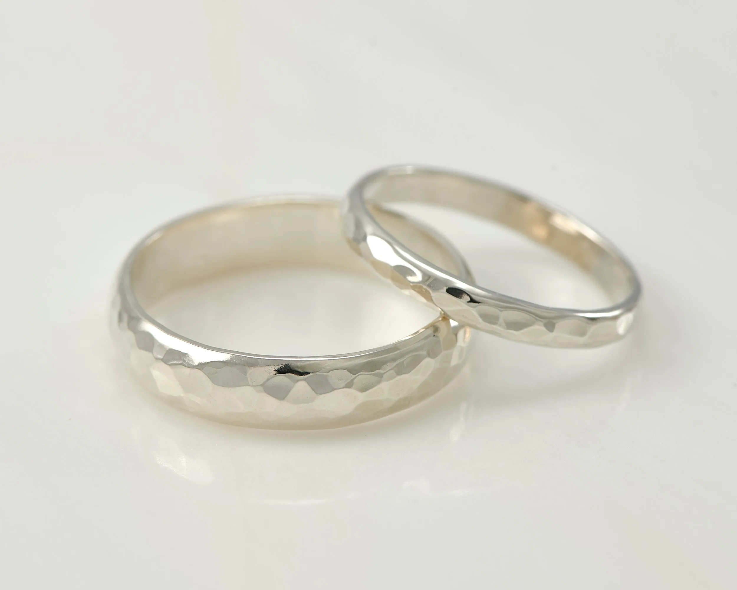 Wedding Band Set Hammered