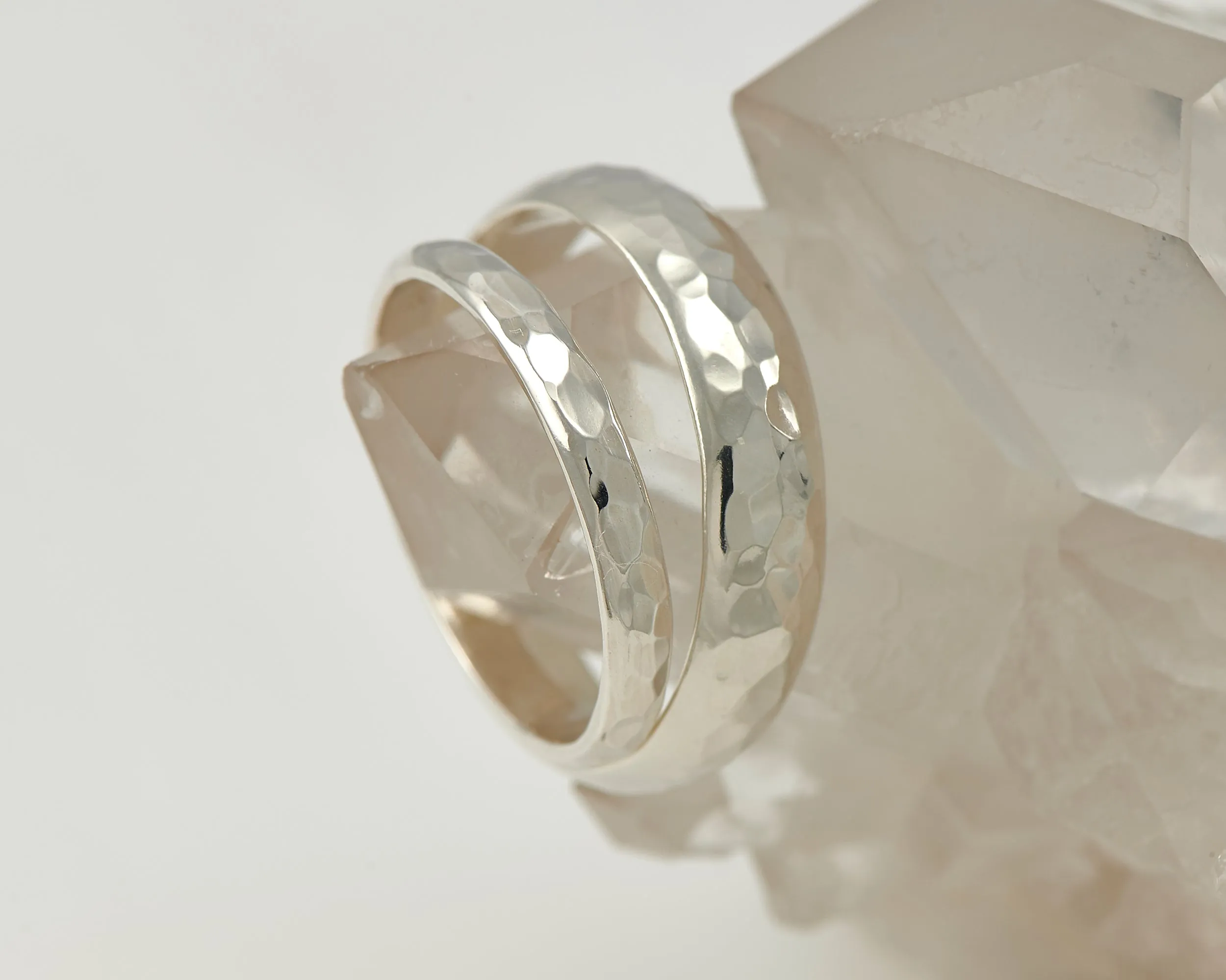 Wedding Band Set Hammered
