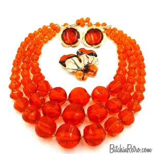 West Germany Vintage Necklace, Enamel Flower Pin and Sarah Coventry Earrings
