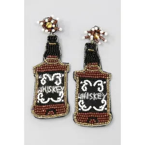 Whiskey Bottle Seed Beaded Drop Earrings