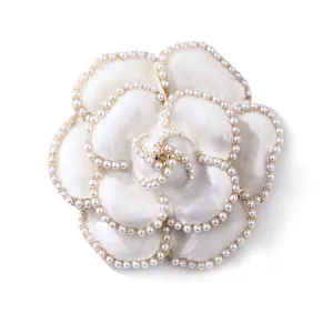 White & Pearl Camellia Brooch