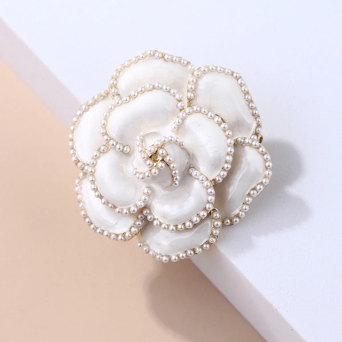 White & Pearl Camellia Brooch
