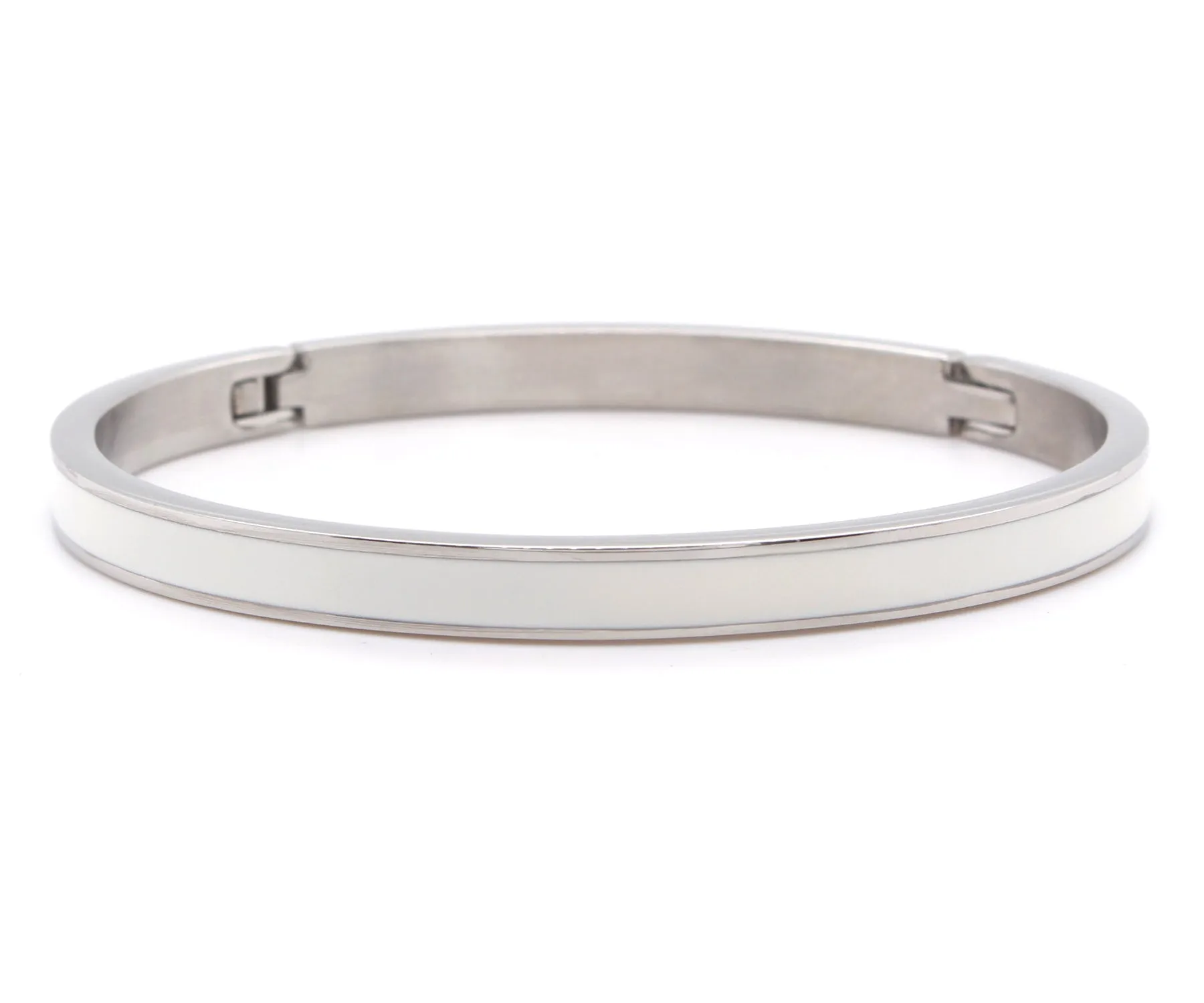 White Enamel Stainless Steel Bangle Bracelet