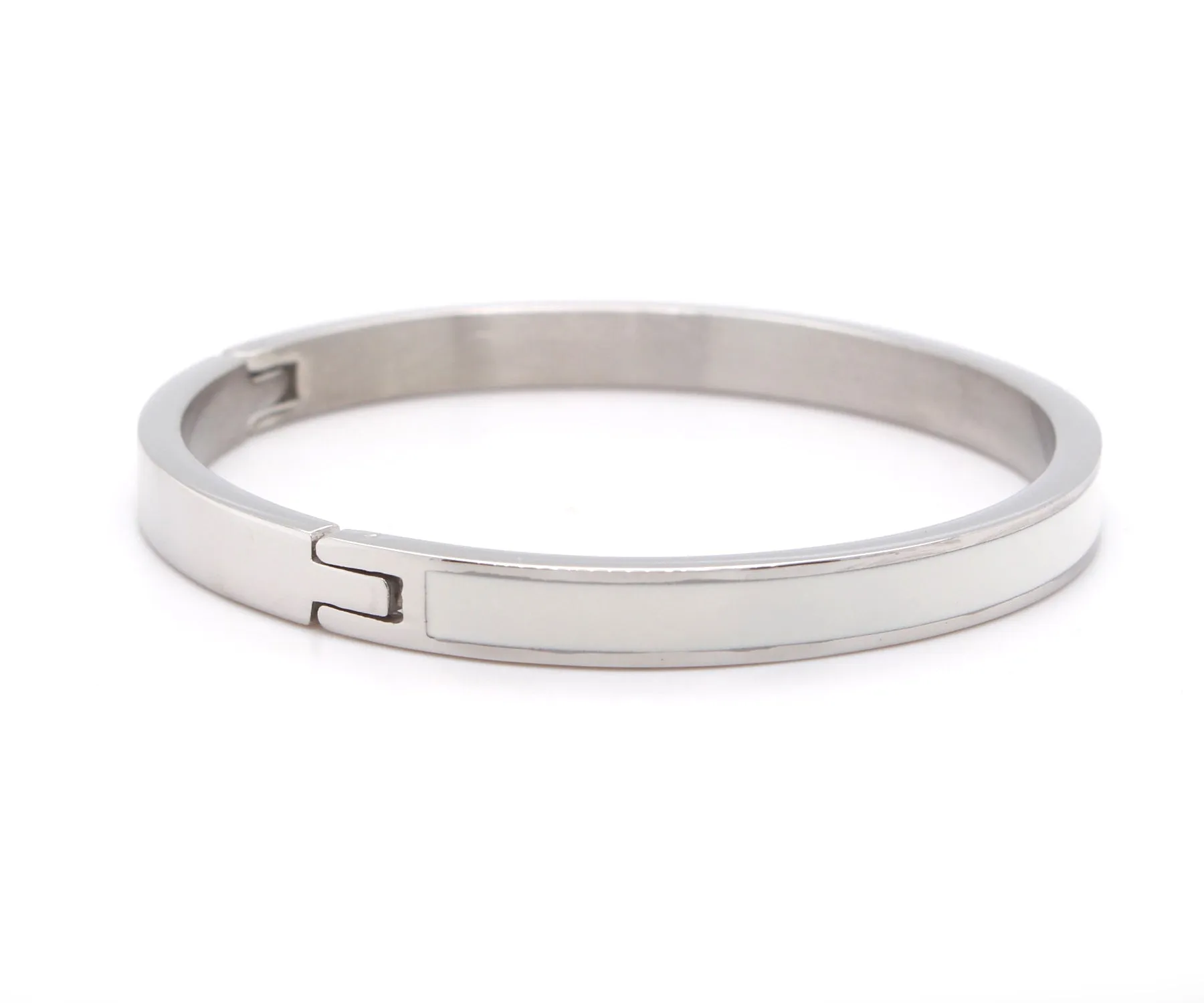White Enamel Stainless Steel Bangle Bracelet