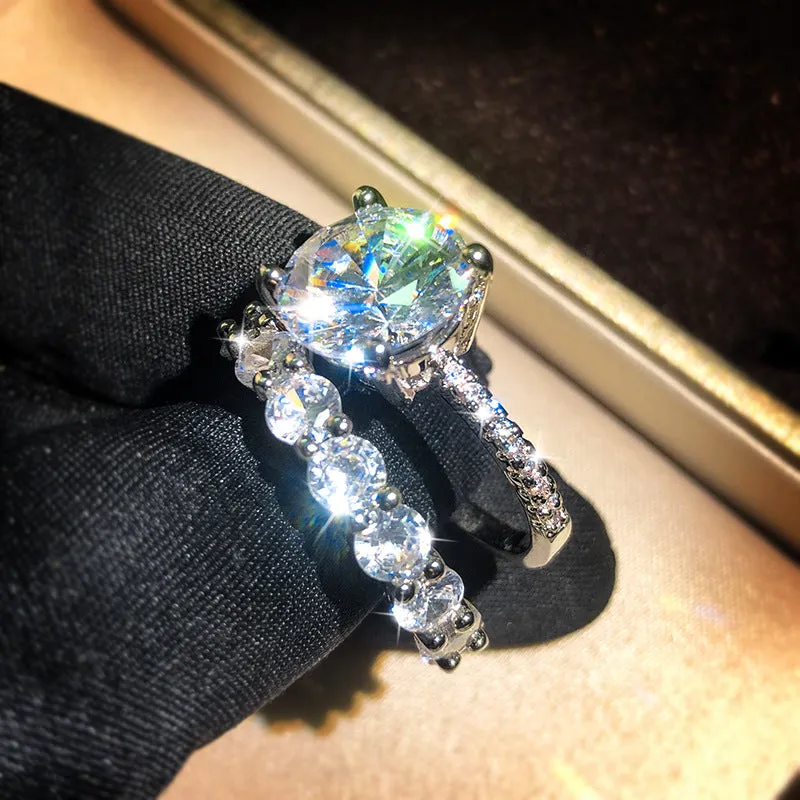 White Heart Zircon Engagement Ring Set for Women Jewelry