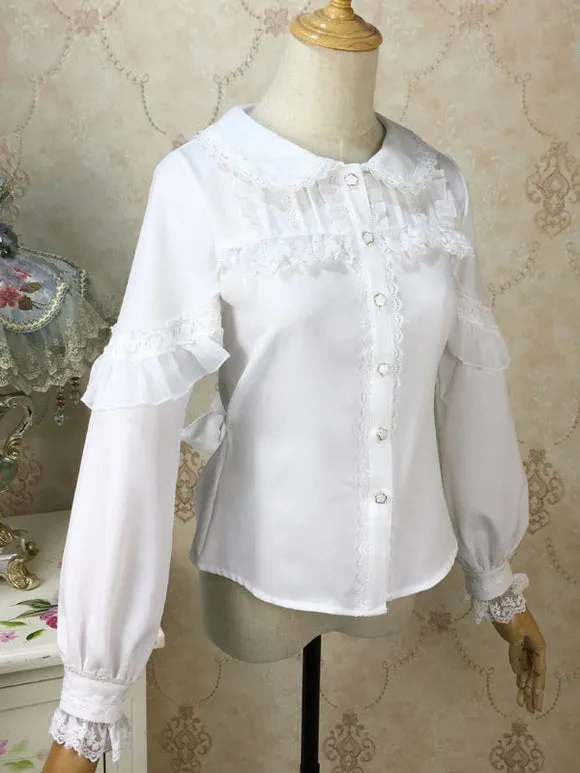 White Lolita Blouses Long Sleeves Ruffles  Lolita Top Lace Lolita Shirt