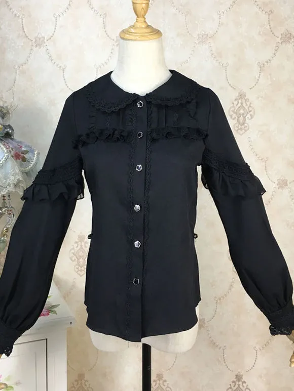 White Lolita Blouses Long Sleeves Ruffles  Lolita Top Lace Lolita Shirt