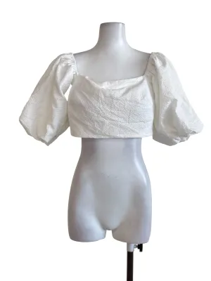 White Textured Puff Sleeves Top