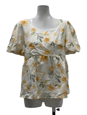 White With Orange Floral Prints Blouse