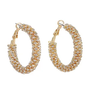White/Gold Wrapped Crystal Hoops