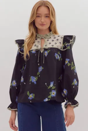 Whitney Navy Mixed Top